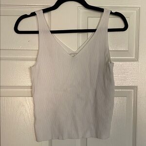 Ribbed V-Neck Tank Top - White